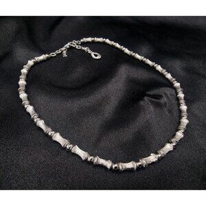 Vintage MONET Signed 1960-70s Silver-Tone Textured & Smooth Bamboo Link Choker